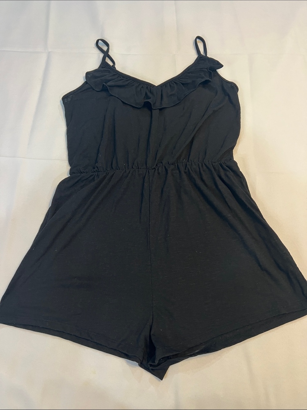Cotton On Womens Black Ruffle-Front Romper with Adjustable Straps Size Large